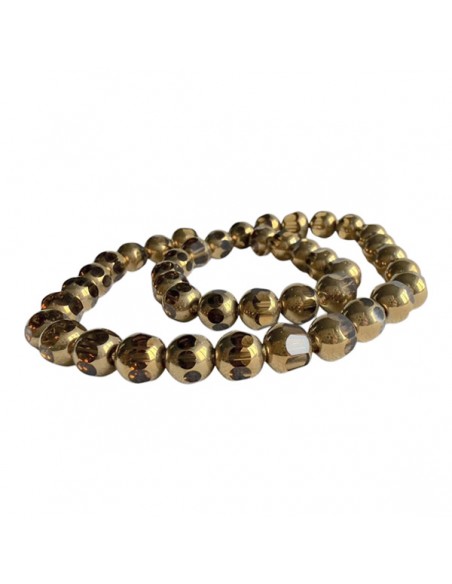 Filo di perline in vetro a tonda leggermente sfaccettata trasparente oro con bordo oro anticato, circa 8mm