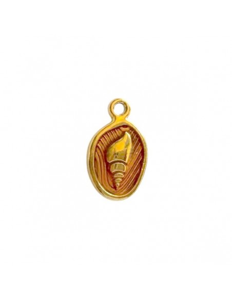Medaglietta dorata in acciaio smaltata senape con conchiglia 16x9mm, x 1