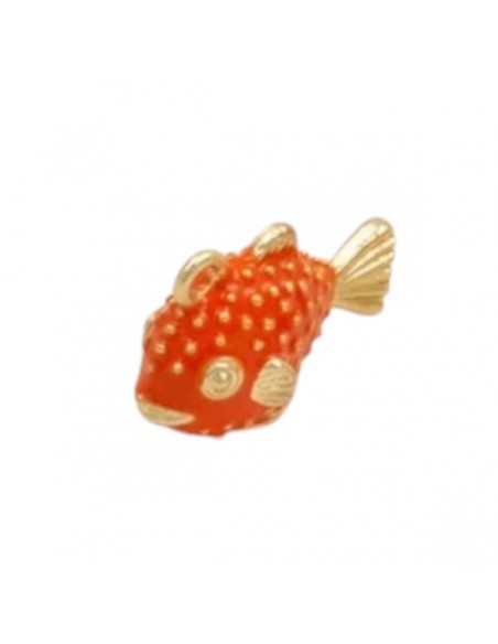 Charm pesce palla dorato smaltato arancio corallo 20x13 mm, x 1