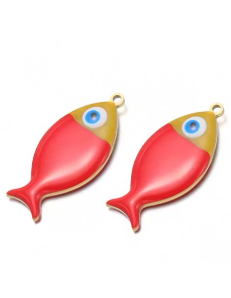 Pesce platessa smaltata rossa su entrambi lati 25x12mm, x 1
