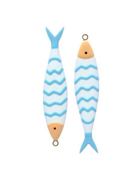 Grande charm pesce Lucciola bianco latte con righe a zigzag azzurro pastello 0x13mm, x 1