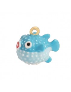 Charm pesce palla smaltato nei toni del turchese 13x14mm...