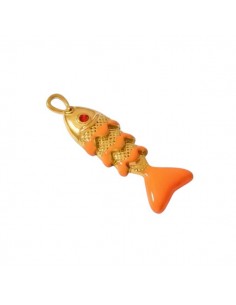 Charm pesce dorato con righe smaltate arancio 29x9 mm, x 1