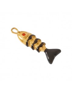 Charm pesce dorato con righe smaltate nere 29x9 mm, x 1