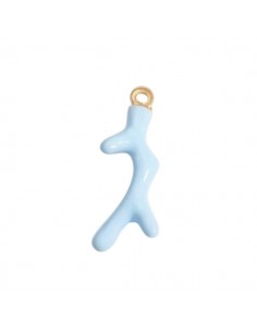 Charm ramo di corallo smaltato azzurro pastello 23x8 mm, x 1