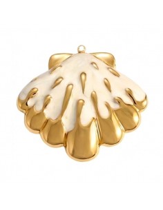 Charm dorato smaltato bianco perlato conchiglia 44 mm x 1