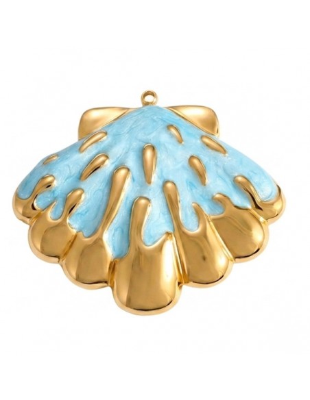 Charm dorato smaltato azzurro perlato conchiglia 44 mm x 1