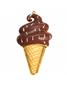 Grande charm cono di gelato dorato e smaltato cioccoloto...