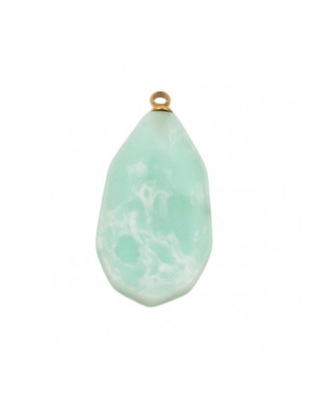 Charm medaglietta in pietra turchese ovale irregolare con stella dorata 25x18mm, x 1