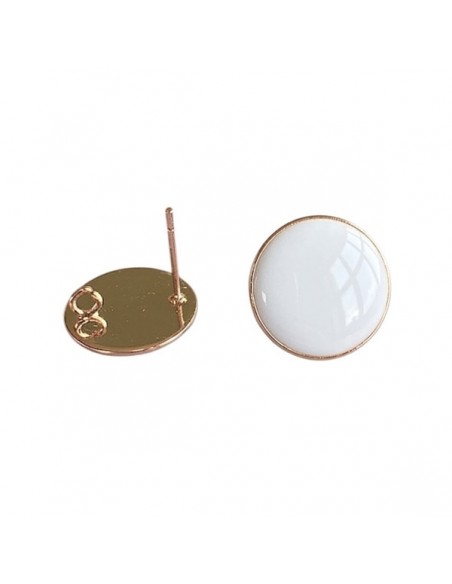 Orecchini dorati tondi con smaltatura bianca 14mm, una coppia