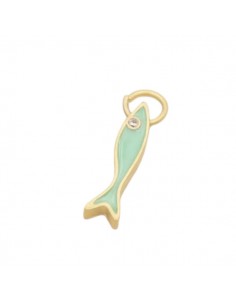 Piccolo pesce dorato smaltato giada 15x3mm con anellino, x 1