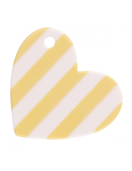 Charm cuore a righe panna e gialle con scritta "Dolce Vita", 39x45mm, x 1