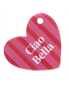 Charm cuore a righe rosse e fuxia con scritta "Ciao...