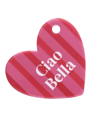 Charm cuore a righe rosse e fuxia con scritta...