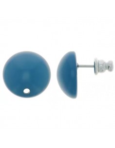 Orecchini a perno tondi bombati in resina blu anatra 14...