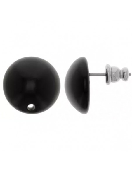 Orecchini a perno tondi bombati in resina nero14 mm, una coppia
