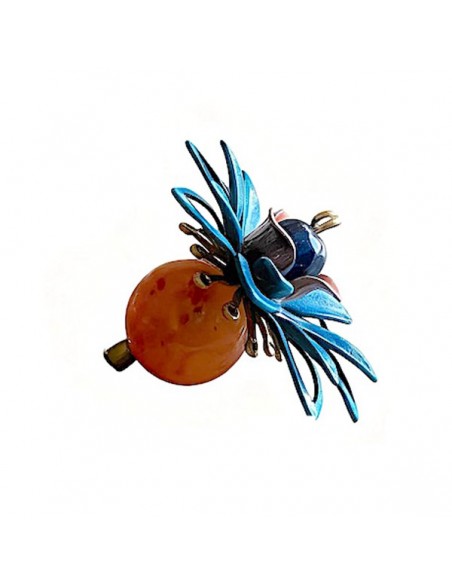 Charm "Le Bacche" di Koccode fatto a mano con perla in resina ambrata, fiori vintage 36x30 mm, x 1