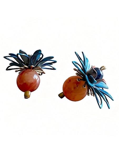 Charm "Le Bacche" di Koccode fatto a mano con perla in resina ambrata, fiori vintage 36x30 mm, x 1