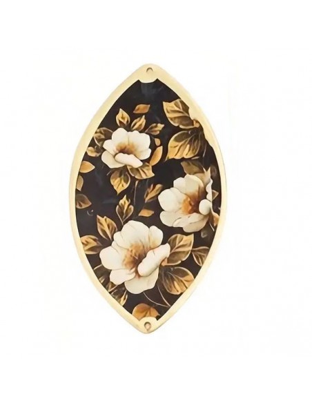 Grande Charm ellissi con stampe Japan Style sfondo nero Magnolia 60x 33 mm, x 1