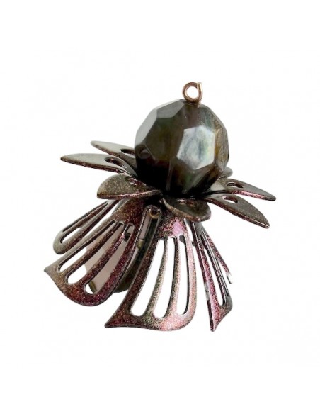 Charm "Le Bacche" di Koccode fatto a mano con perla in resina, fiori vintage brunito metallizzato 40x33 mm, x 1