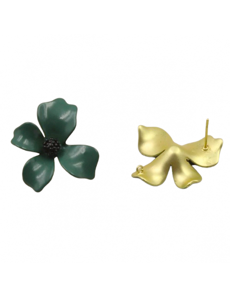 Orecchini a perno a fiore smaltati verde pino 30mm, una coppia