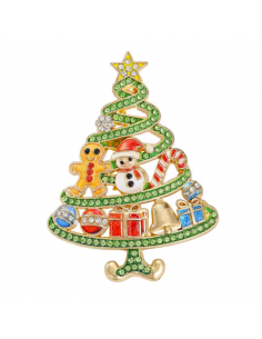 Spilla grande Albero di Natale dorato con strass 45x60...
