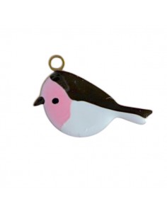 Charm smaltato uccellino pettirosso, con petto rosa,16x10...