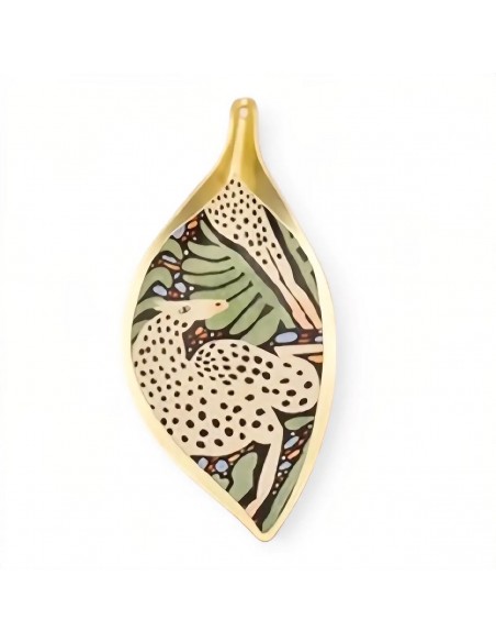 Charm foglia leggermente ondulato dorato conn Stampe Japan syle "Il Giardino"56x26mm, x 1