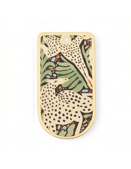 Grande Charm rettagolare arrotondato con stampe Japan Style sfondo nero "Il giardino" 50x25 mm, x 1