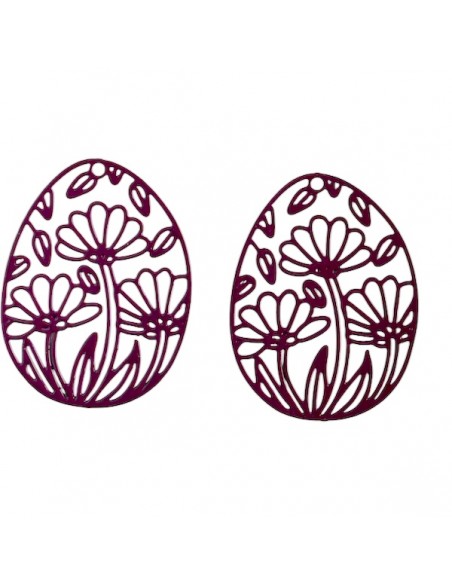 Coppia di filigrane color mora ovale con fiori 30x24mm