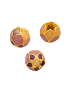 Charm pallina dorata smaltata rosa matt 7 mm, x 1