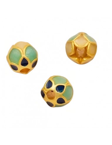 Charm pallina dorata smaltata blu matt 7 mm, x 1