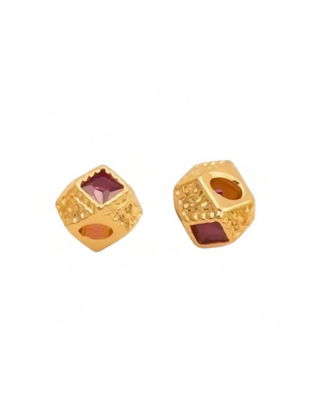 Micro pallina dorata sfaccettata con cristallo fuxia 5x3 mm, x 1