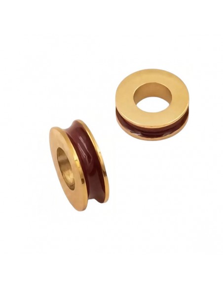 Rondella dorata in acciaio con smaltatura borgogna 6x2 mm, x 1