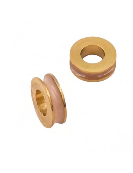 Rondella dorata in acciaio con smaltatura rosa chiaro 6x2 mm, x 1