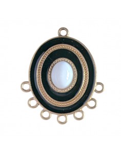 Charm connettore dorato ovale con smaltatura nera con 7...