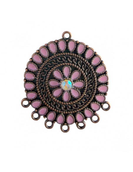 Charm ramato connettore con 7 anellini nella parte inferiore smaltato rosa ciclamino 28x33 mm,  x 1