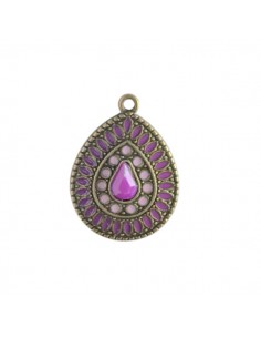 Charm bronzato goccia smaltata ametista 24x18 mm,  x 1