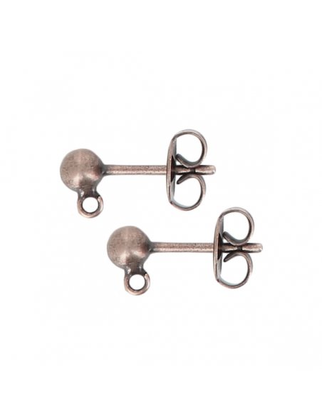 Orecchini a chiodo ramati con pallina 4 mm e anellina, una coppia
