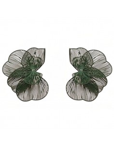 Grandi orecchini a perno mezzo fiore metallizzato verde...