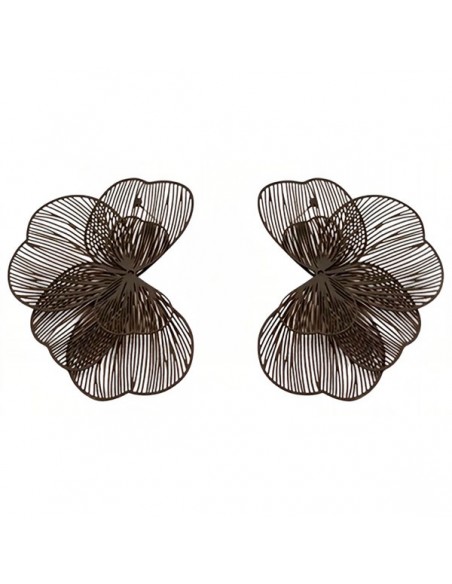 Grandi orecchini a perno mezzo fiore metallizzato testa di moro matt 70x50mm, una coppia