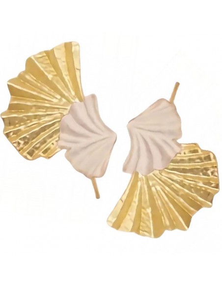 Orecchini con doppio perno doppio ventaglio panna matt/oro 50x30mm, una coppia