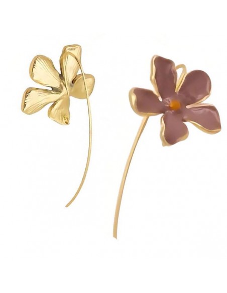 Grandi monachelle con fiore smaltato malva 25mm, una coppia