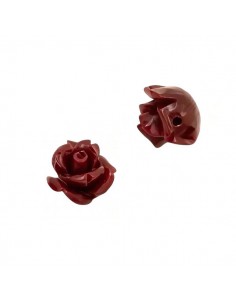 Confezione di 2 perline roselline borgogna forate 10 mm