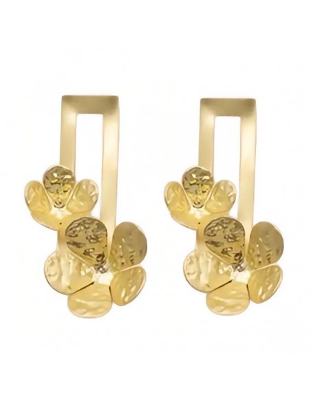 Grandi orecchini a perno dorati rettangolari ondulati con grandi fiori 55x30mm, una coppia
