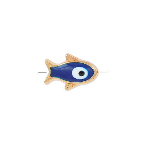 Piccolo pesciolino dorato smaltato su entrambi i lati blu12x8 mm, x 1