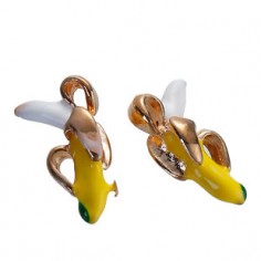 Charm banana dorato chiaro smaltato verde, giallo 17x10...