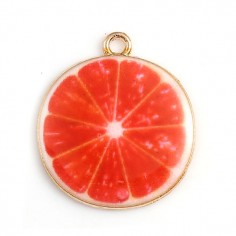 Charm dorato fetta di pompelmo rosa 26x23 mm, x 1