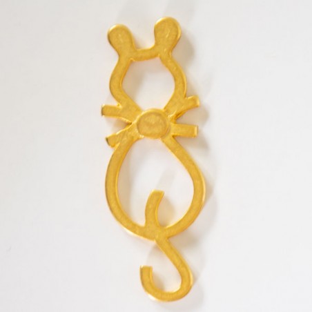 Grande Charm dorato satinato gattino stilizzato con fiocchetto al collo 90x31mm, x 1