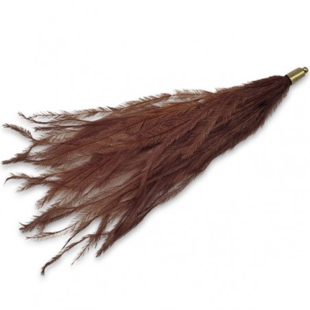 Lunga piuma di struzzo color cognac con rifinitura dorato 12 cm